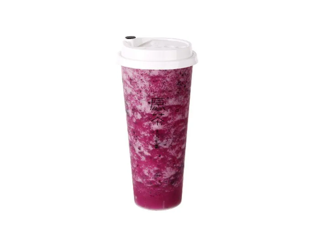 Vibrant purple blueberry yogurt smoothie with cream swirls at Moge Tee, a Bubble Tea Store in Bellevue