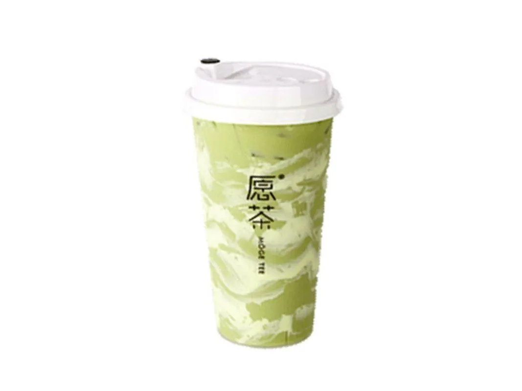 Creamy matcha milk tea with marbled cheese foam swirls at Moge Tee, a Bubble Tea Store in Bellevue