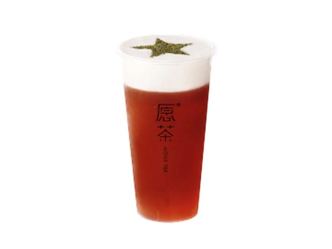 Black tea with cheese foam topped with matcha powder at Moge Tee, a Bubble Tea Store in Bellevue